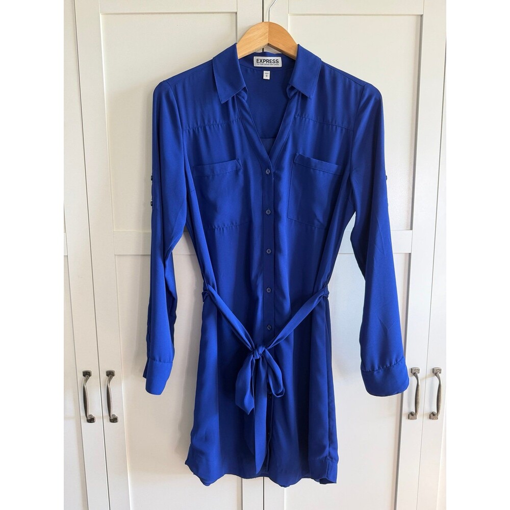 Express Cobalt Royal Blue Portofino Shirt Dress Size M